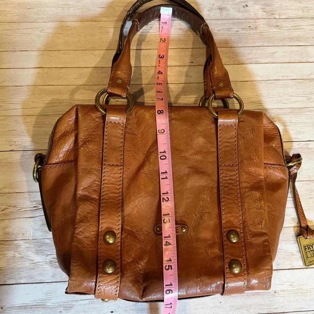 Frye Tan Leather Satchel with Studded Detail